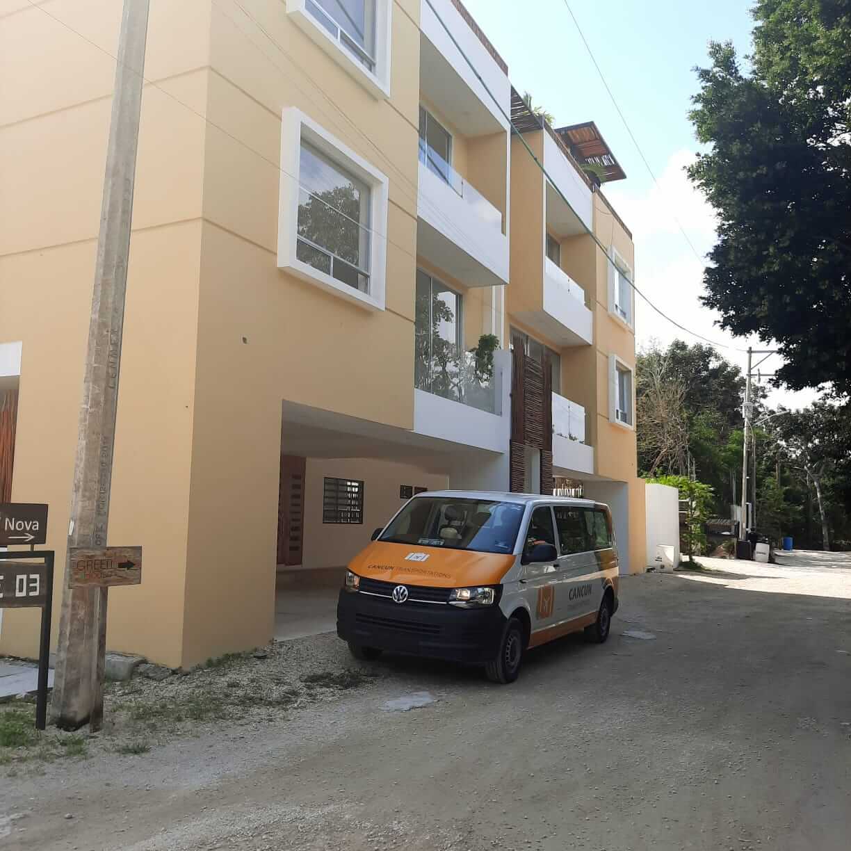 Private Transportation van parked aside of a building